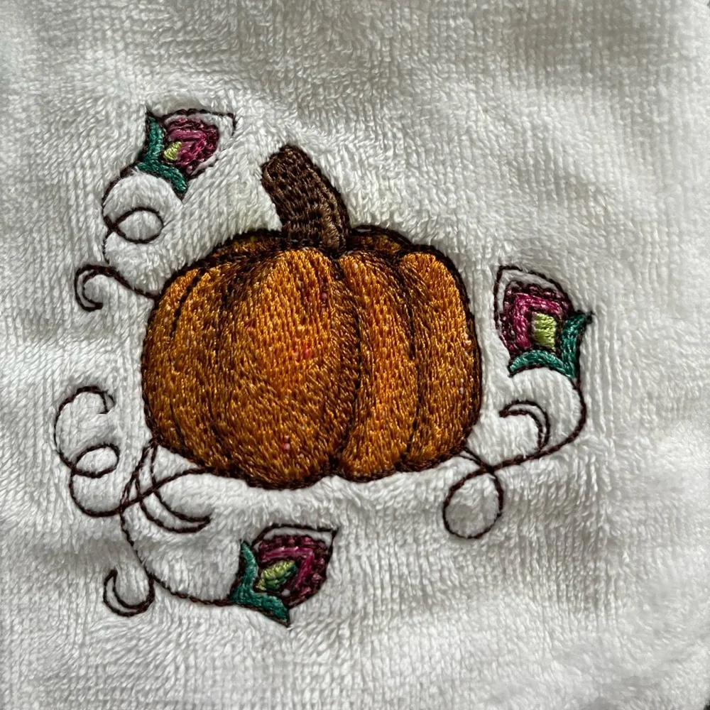 Handcrafted Autumn decor embroidered finger towel pair - HANDCRAFTED